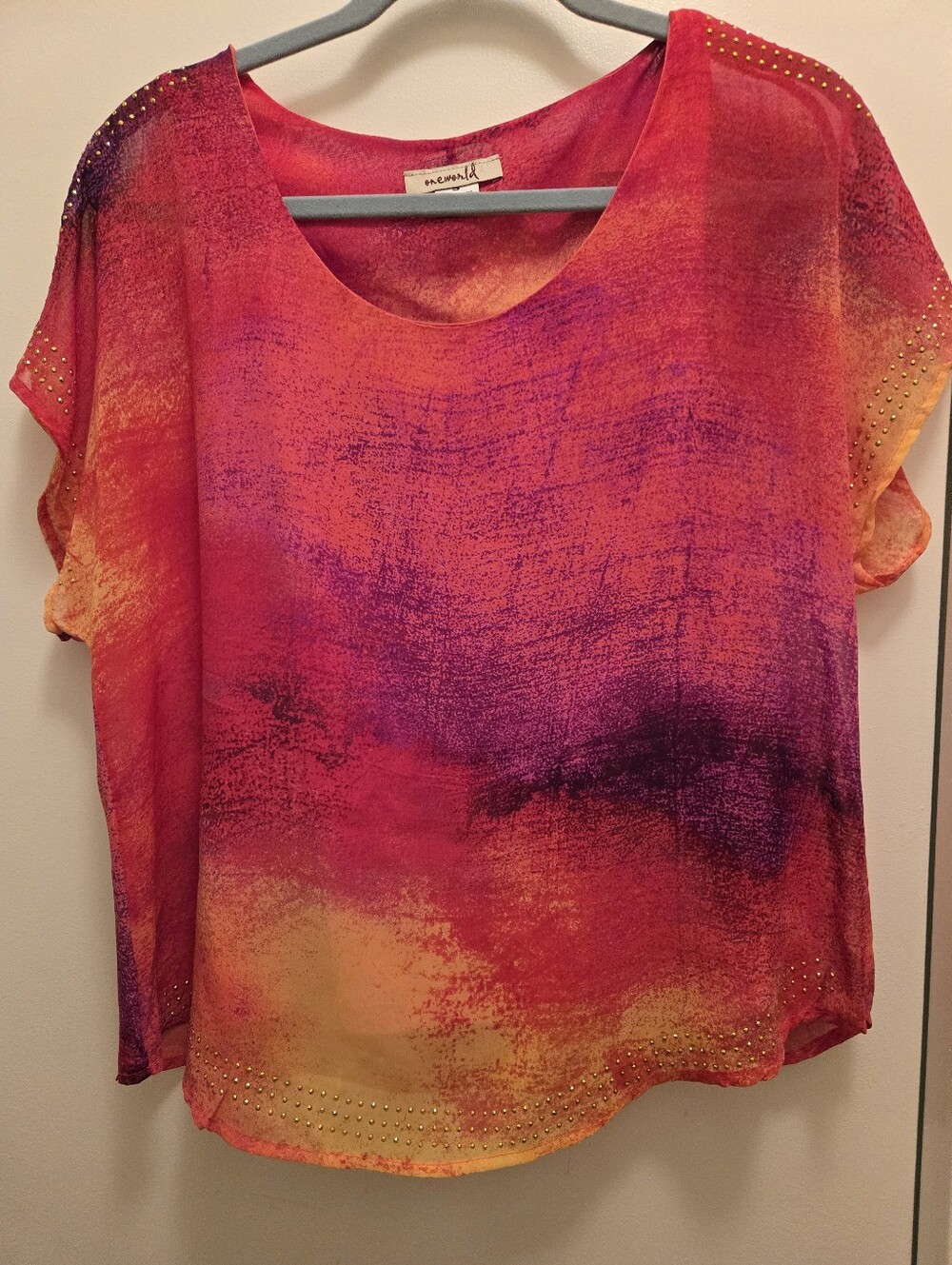 TitleOne World Watercolor Studded Chiffon Top - Size Small